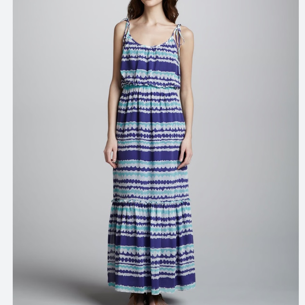 Trina Turk Silk Nautical Beach Resort Tie Shoulder Maxi Dress 8